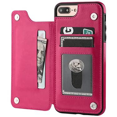 Imagem de Capa de couro premium slim fit de luxo para iphone 14 13 11 12 pro xs max xr x se 6s 6 7 8 plus porta cartão de carteira slots flip case, rosa vermelha, para iphone se 2020