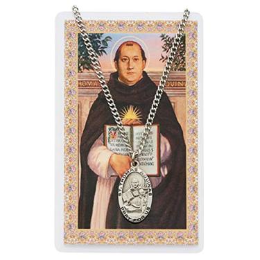 Imagem de Colar com pingente de medalha de estanho de 2,54 cm St. Thomas Aquinas com cartão de oração sagrada