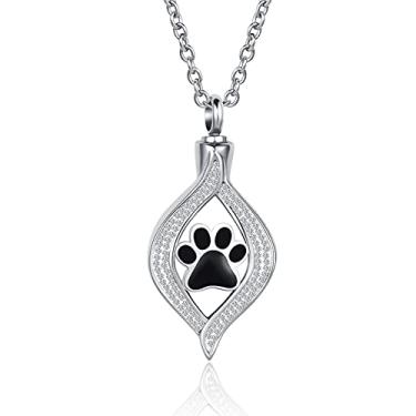 Imagem de MZC Jewelry Colar de urna com estampa de pata preta para cinzas cremação de animais de estimação aço inoxidável memorial pingente de corrente para mulheres homens avó mãe irmã, Aço inoxidável, Aço inoxidável