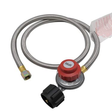 Imagem de MENSI Grelha a gás propano fogueira lareira fogão peça sobressalente 30PSI regulador de alta pressão com mangueira trançada de aço inoxidável 1,22 m de comprimento
