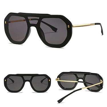 Imagem de Óculos de sol redondos superdimensionados fashion femininos com armação grande verde de uma peça óculos de sol masculinos óculos de condução ao ar livre, preto C1 preto, tamanho único