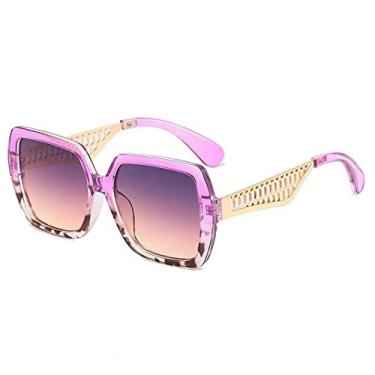 Imagem de Óculos de sol quadrados gradiente tendência de luxo masculino moda feminina pernas de metal oco grande armação óculos de sol uv400 óculos de proteção, leopardo roxo, tamanho único