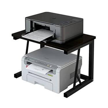 Imagem de Estante de mesa de camada dupla estante de armazenamento de escritório pequeno suporte de impressora economiza espaço rack de armazenamento de mesa de escritório multifuncional, L57×D34×H38cm estante (cor: cor de nogueira preta, tamanho: 57x34