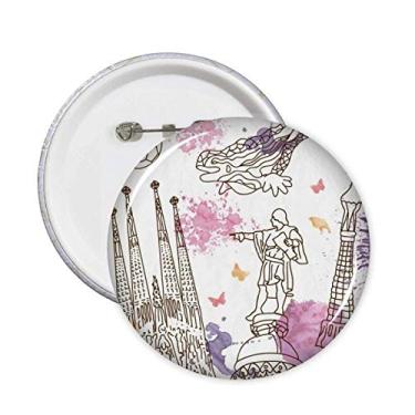 Imagem de Catedral de Barcelona Estátua de futebol Espanha Alfinetes Emblema Botão Decoração Acessório 5 peças