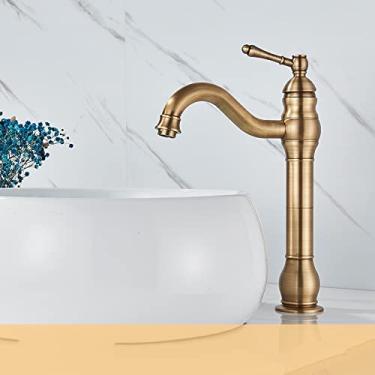 Imagem de Torneira de lavatório de latão antigo 5 cores montada no convés com alça única para banheiro guindaste bico longo pia de lavatório torneira misturadora quente e fria, 6