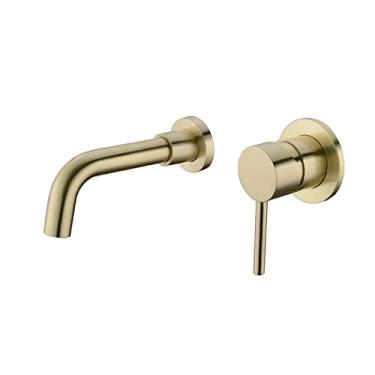 Imagem de Torneira de latão preto fosco Torneiras de lavatório de montagem na parede Monocomando Torneiras de pia de banheiro Misturador de água quente e fria Torneira de ouro escovado, tamanho único