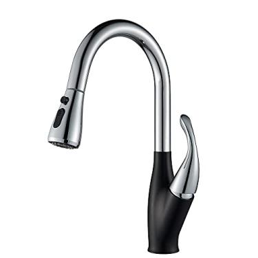 Imagem de Torneira de cozinha removível preta Torneira de cozinha removível preta Torneiras de montagem em deck com grau de níquel escovado Torneira misturadora de água, preto cromado, tamanho único