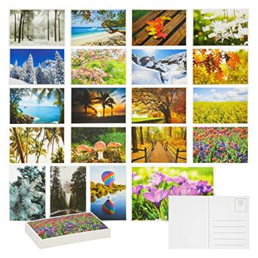 Imagem de Pacote com 40 cartões postais – Pacote com vários cartões postais para as quatro estações – Outono, Inverno, Verão, Primavera, Cartão postal com lateral de envio – 20 designs de fotos – 10 x 15 cm