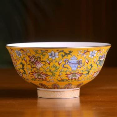 Imagem de XIALON 14 cm 5,5 polegadas Jingdezhen cor esmaltada tibetana auspiciosa oito tesouros tigela osso China antiga tigela
