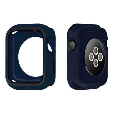 Imagem de Capa Case Capinha Bumper Proteção Silicone Furos, Compatível com Apple Watch (42mm, Azul Preto)