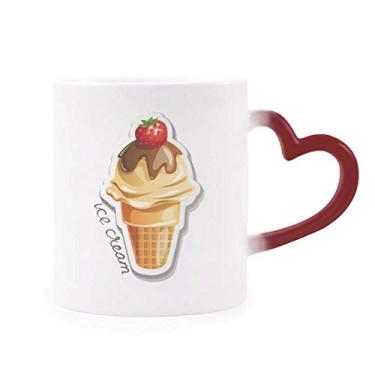 Imagem de Caneca sensível ao calor com cone de sorvete doce chocolate morango com mudança de cor vermelha
