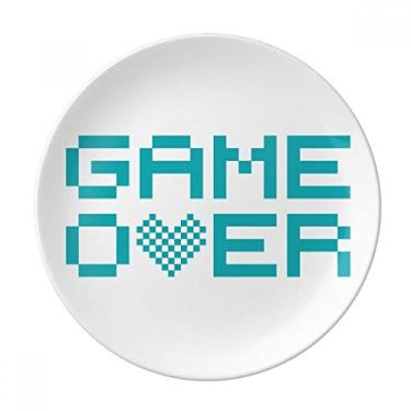 Imagem de Blue Game Over Pixel Placa Decorativa Porcelana Salver Prato de Jantar