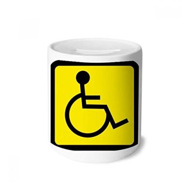 Imagem de DIYthinker Símbolo de aviso amarelo preto pessoas com deficiência caixa quadrada para dinheiro caixa de cerâmica porta-moedas presente de cofrinho