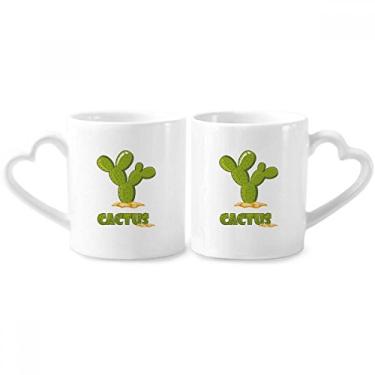 Imagem de Conjunto de canecas de porcelana verde para casais suculentas de plantas de cacto, xícara de amante de cerâmica com alça de coração