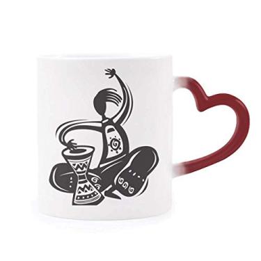 Imagem de Caneca de grés mexicana sensível ao calor com contorno do pandeiro Celebrate Mexico Caneca vermelha que muda de cor vermelha