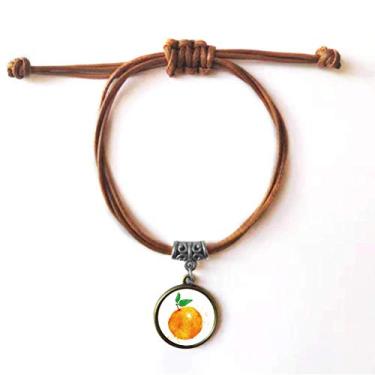 Imagem de DIYthinker Pulseira de couro com estampa de ilustração de frutas laranjas, pulseira marrom para presente