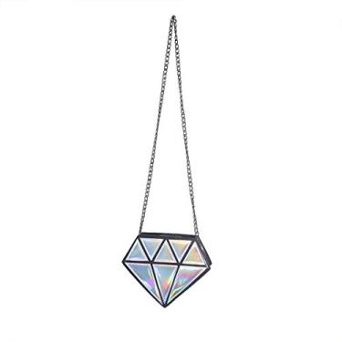 Imagem de LuOEM Bolsa tiracolo pequena holograma diamante bolsa de ombro PU corrente para mulheres (prata)