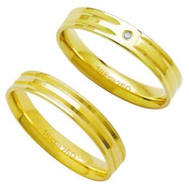 Imagem de Aliança Anatômica de Ouro 18k 750 Largura 4.00mm Altura 1.30mm / Aliança Anatômica de Ouro 18k 750 com 1 Brilhante de 1.00 Pontos Largura 4.00mm Altura 1.30mm