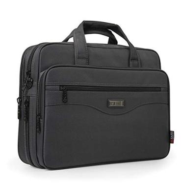 Imagem de Bigfanshu Maleta de negócios masculina para laptop, tecido Oxford, impermeável, bolsas de mão, portfólios, casuais, bolsas de ombro de viagem, Cinza escuro
