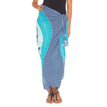 Imagem de SHU-SHI Saída de praia feminina Sarong Saída de praia saída de praia biquíni coberturas de elefante mandala, Blue/Turquoise, One Size