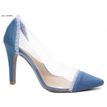 Imagem de Sapato Scarpin Jeans Azul E Vinil Transparente Salto 9 Cm De Altura -