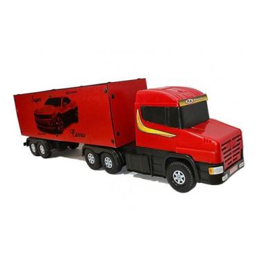 Imagem de Caminhão Carreta Scania Baú Coca Cola 5 Eixos Brinquedo Madeira Plasti