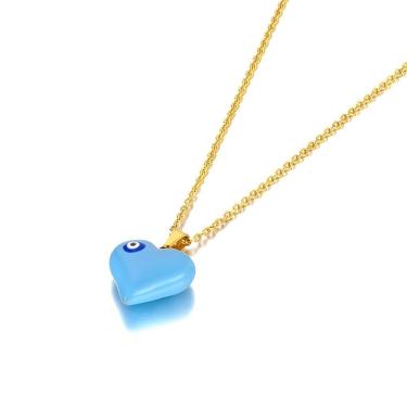 Imagem de Colar Feminino Santorini Pingente Coração Olho Grego Gold 