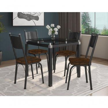 Imagem de Conjunto De Mesa Tubular Sf Preto Com 4 Cadeiras 151 Tampo De Vidro 75Cm Incolor Assento Imbuia