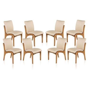 Imagem de Kit 8 Cadeiras de Jantar Estofada Lisboa 90 x 52 Cm Madeira Maciça Imbuia Linho Bege M58 - RMI