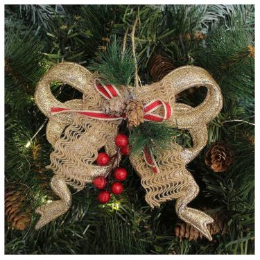 Imagem de Kit 4 Enfeite Pendente Natalino Laço Dourado Com Brilho Natal 18cm