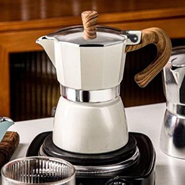 Imagem de Cafeteira, Moka Pot Cafeteira italiana 3 xícaras / 5 OZ Fogão Espresso para gás ou elétrico Fogão de cerâmica Manual de acampamento Coador de café cubano para cappuccino ou café com leite