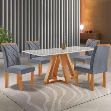 Imagem de Mesa de Jantar 4 Lugares Kyra/Arthus com Vidro Cinamomo/Off White/Suede Cinza - Cel Móveis