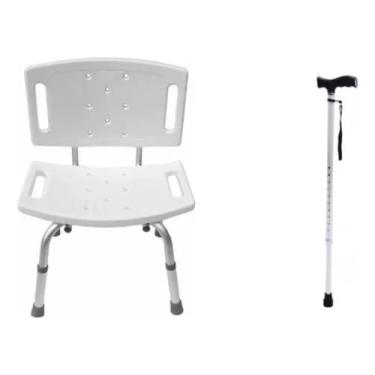 Imagem de Kit De Mobilidade Para Idoso Bengala + Cadeira De Banho