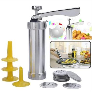 Imagem de Kit Maquina Manual Para Modelar Biscoitos Bolachas Cozinha Completa com 20 moldes de Alumínio