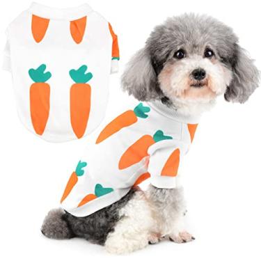 Imagem de Ranphy Camiseta para cachorro pequeno meninas animal de estimação cenoura colete filhote bonito vestuário primavera verão roupas respiráveis adequado para gatos pequenos, branco, G