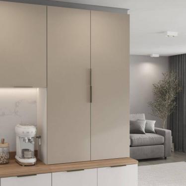 Imagem de Armário Aéreo 2 Portas 80x135cm Puxador 150cm Ipanema CabeCasa MadeiraMadeira Cinza Trama/Branco