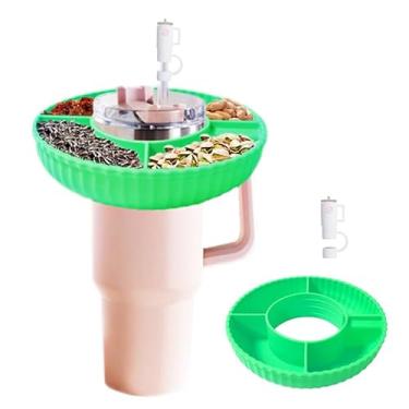 Imagem de HMTRADE Tigela de silicone para lanche Stanley Copo de 1,134 g com alça, bandeja de lanche com cobertura de canudo para copo, anel de lanche dividido reutilizável para acessórios Stanley Cup (Verde B)