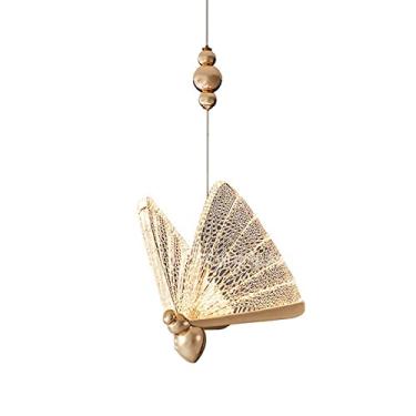 Imagem de Iluminação pendente costeira pequena imitação de cristal borboleta luminária suspensa com vitral moderno luz pendente de teto dourada lustre de escada turca para cozinha quarto infantil ziyu