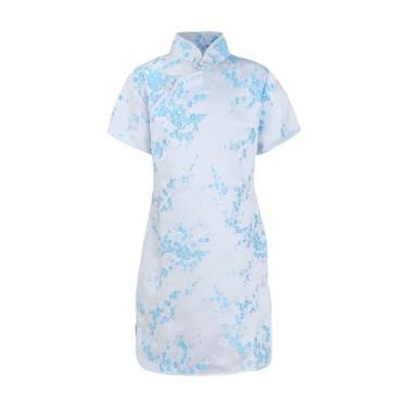 Imagem de Qvkarw Camiseta infantil infantil de manga curta, gola alta, estampa floral, cheongsam chinês, ano novo, roxo, Azul-celeste, 12-18 Months