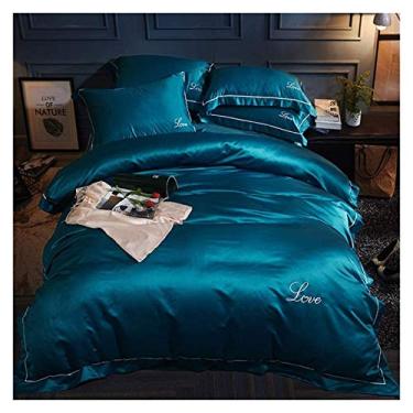 Imagem de Jogo de cama com 4 peças, capa de colcha, seda lavada, fácil de cuidar e algodão super macio, macio 100% (11 king)