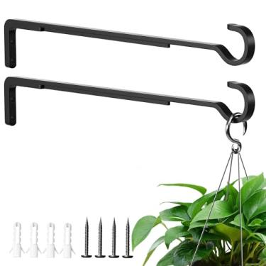 Imagem de Pacote com 2 cabides de plantas resistentes ao ar livre de 38 cm para pendurar cestos, suportes de plantas pendurados de ferro para pendurar plantas do lado de fora, ganchos de metal para plantas de