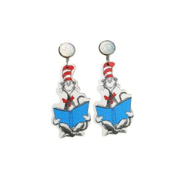 Imagem de Brincos de pingente de acrílico de madeira exclusivos, gatos, ratos, livro de queijo, gizes de cera, brincos engraçados, pingente leve, joia de volta às aulas, presente para estudantes, professores, Small, Zinco, Sem Pedra Preciosa