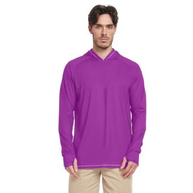 Imagem de Camisa de sol masculina roxa magenta escura com capuz manga longa leve FPS 50+ UV Rashguard para homens vela, Magenta escura, XXG