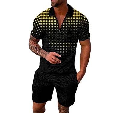 Imagem de Conjunto masculino de 2 peças, conjunto de camisa polo de manga curta e shorts para férias de verão para homens, I#_amarelo, G
