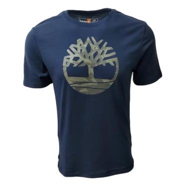 Imagem de Timberland Camiseta masculina de manga curta com logotipo de árvore, Logotipo camuflado azul-marinho, GG