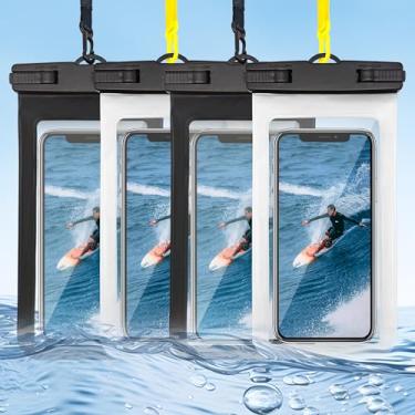 Imagem de Bolsa de telefone à prova d'água, capa de telefone à prova d'água para iPhone 15 14 13 12 Pro Max XS Samsung, IPX8 bolsa seca para celular essenciais de praia - 21,6 cm (preto limpo pacote com 4)