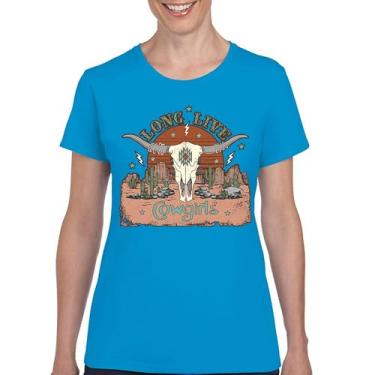 Imagem de Camiseta feminina Long Live Cowgirl Vintage Country Girl Western Rodeo Ranch Blessed and Lucky American Southwest, Azul claro, G