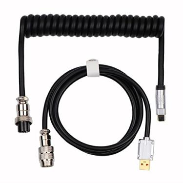Imagem de EPOMAKER Cabo USB enrolado Puff Aviator, cabo mecânico destacável tipo C para Win/Mac/Gamers, adequado para RT100/TH68 PRO/TH80 PRO/TH96/TH80 SE/CIDOO V65. etc. (preto puff)