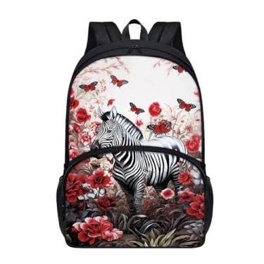 Imagem de Suobstales Mochila para meninas e crianças, grande, mochila casual com alça de ombro e bolso com zíper, Flor de borboleta zebra, One Size