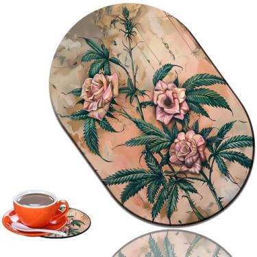 Imagem de Conjunto de mousepad e porta-copos para jogos de superfície lisa, lindamente padronizado, de borracha antiderrapante, adequado para mouse pads de escritório e casa, rosa vintage